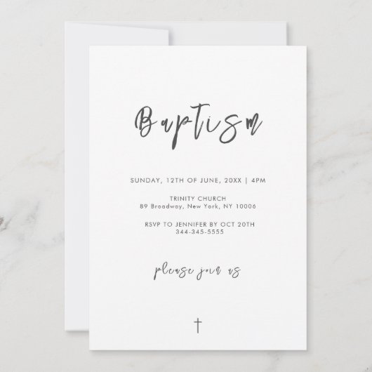 Invitation Photographie moderne noir et blanc Script bébé Bap (Dos)