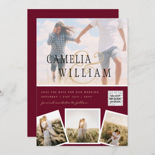 Invitation Photographie moderne QR Code Enregistrer Date Mari (Devant / Derrière)
