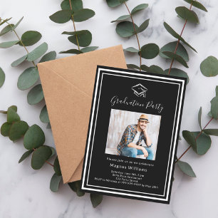 Invitation Photographie noir blanc casquette Graduation Party