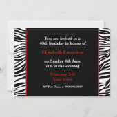 Invitation Photographie noir blanc rouge zèbre 40e anniversai (Dos)