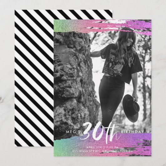 Invitation Photographie noir coloré blanc 30e anniversaire (Devant / Derrière)