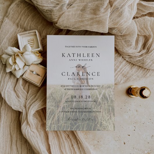 Invitation Photographie noir et blanc classique Mariage éléga