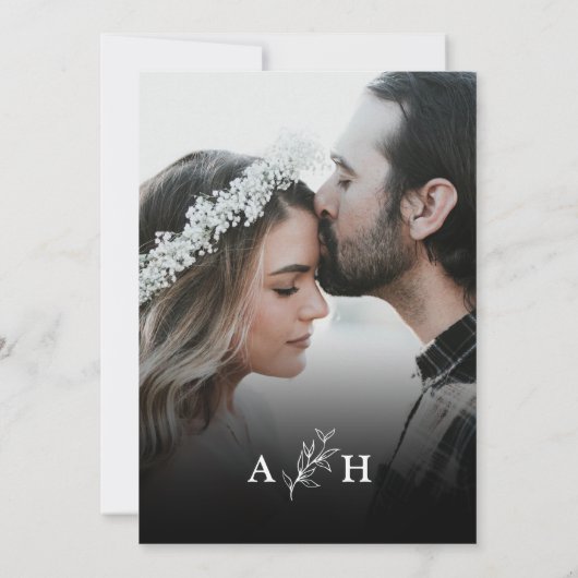 Invitation Photographie noir moderne élégante Monogramme Foli (Dos)