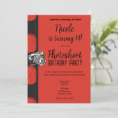 Invitation Photographie noir rouge fête d'anniversaire (Debout devant)