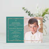 Invitation Photographie Première Sainte Communion Rose Or (Debout devant)