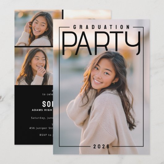 Invitation PhotoPop Chic Graduation Party (Devant / Derrière)