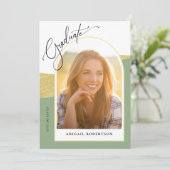 Invitation Photos Archées Sage Green & Gold Graduation Party (Debout devant)