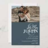 Invitation Photos bold noms calligraphie bleu poussiéreux mar (Devant)