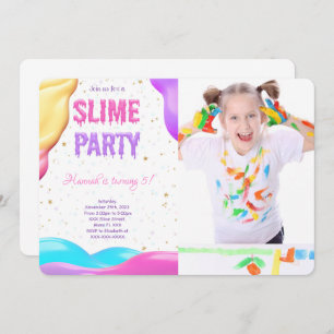 Invitation Photos colorées de la fête d'anniversaire Slime