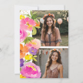 Invitation Photos d'aquarelle rose florale d'été Quinceanera (Dos)