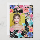 Invitation Photos d'aquarelle rose florale d'été Quinceanera (Dos)