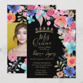 Invitation Photos d'aquarelle rose florale d'été Quinceanera (Devant / Derrière)