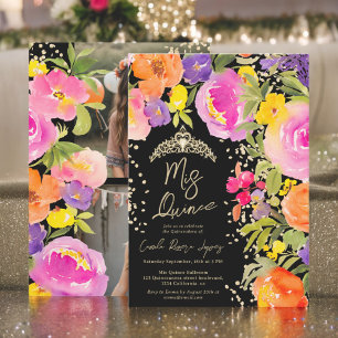 Invitation Photos d'aquarelle rose florale d'été Quinceanera