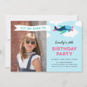Invitation Photos d'avion rose, bleu et Turquoise (Devant)