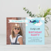 Invitation Photos d'avion rose, bleu et Turquoise (Debout devant)