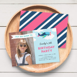 Invitation Photos d'avion rose, bleu et Turquoise