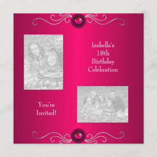 Invitation Photos de 18 ans avec garniture de bijou rose arge