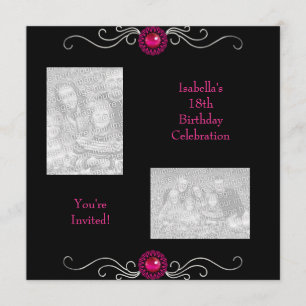 Invitation Photos de 18 ans avec strass noir argent rose
