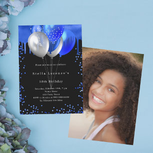 Invitation Photos de ballons bleu royal noir