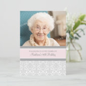Invitation Photos de Gray Damask 90th Birthday Party Invitati (Debout devant)