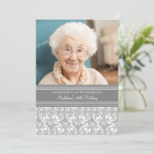 Invitation Photos de Gray Damask 90th Birthday Party Invitati (Debout devant)