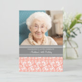 Invitation Photos de Gray Damask 90th Birthday Party Invitati (Debout devant)