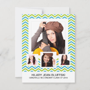 Invitation Photos de Lime et de Blue Chevron Grad 4