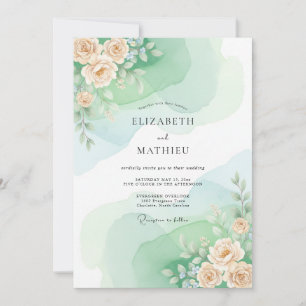 Invitation Photos de mariage à l'aquarelle vert menthe pittor
