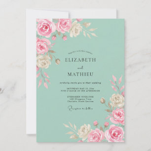 Invitation Photos de mariage rose pittoresque vert menthe