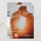 Invitation Photos de script minimaliste blanc moderne mariage (Devant / Derrière)