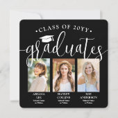 Invitation Photos de triple graduation Black & White Joint Pa (Devant)