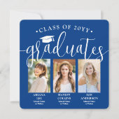 Invitation Photos de triple graduation Royal Blue Joint Party (Devant)
