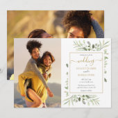 Invitation Photos de verdure botanique Mariage écriture dorée (Devant / Derrière)