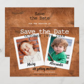 Invitation Photos d'enfance Boho Enregistrez la date Bois vin (Devant / Derrière)