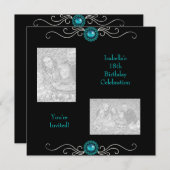 Invitation Photos du 18e anniversaire Black Argent Vert Bijou (Devant / Derrière)