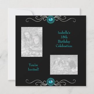 Invitation Photos du 18e anniversaire Black Argent Vert Bijou