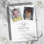 Invitation Photos du 25e anniversaire du Mariage d'argent<br><div class="desc">Personnalisez avec vos photos d'enfance préférées et vos informations spéciales de vingt-cinq ans anniversaire d'argent en typographie élégante. L'inverse présente des confettis de coeurs argentés chic. Conçu par Thisisnotme©</div>