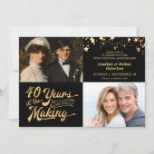 Invitation Photos du 40e anniversaire : Then & Now Noir et Or (Devant)