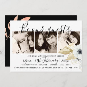 Invitation Photos en acier bleu x 3 Mariage manuscrit moderne