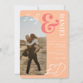 Invitation Photos en gras noms script arch saumon mariage de  (Devant)