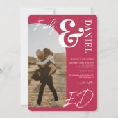 Invitation Photos en gras noms script arche magenta mariage (Devant)