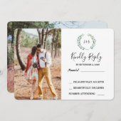 Invitation Photos feuilles d'aquarelle photo Mariage RSVP (Devant / Derrière)