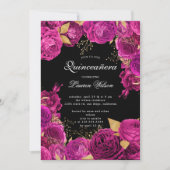 Invitation Photos florales exclusives Hot Pink Quinceanera (Devant)