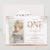 Invitation Photos Florales roses Onederdday 1er anniversaire (Devant / Derrière)