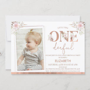 Invitation Photos Florales roses Onederdday 1er anniversaire