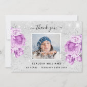 Invitation Photos florales violettes argentées (Dos)