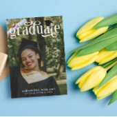 Invitation Photos Green Elegant White Overlay Photo Gradué