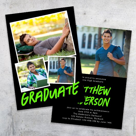 Invitation Photos Lime Green tendance Graduation