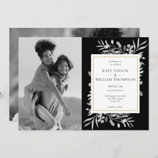 Invitation Photos Mariage Invita En Or Noir Et Blanc (Devant / Derrière)