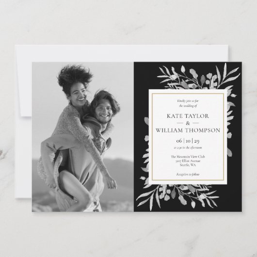 Invitation Photos Mariage Invita En Or Noir Et Blanc (Devant)